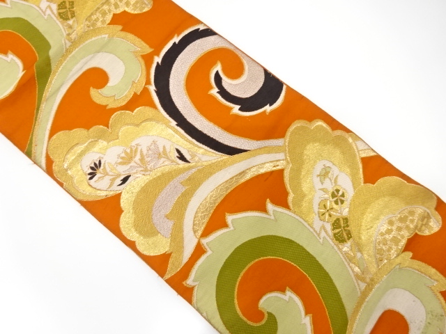 JAPANESE KIMONO / ANTIQUE FUKURO OBI / WOVEN FLORAL ARABESQUE